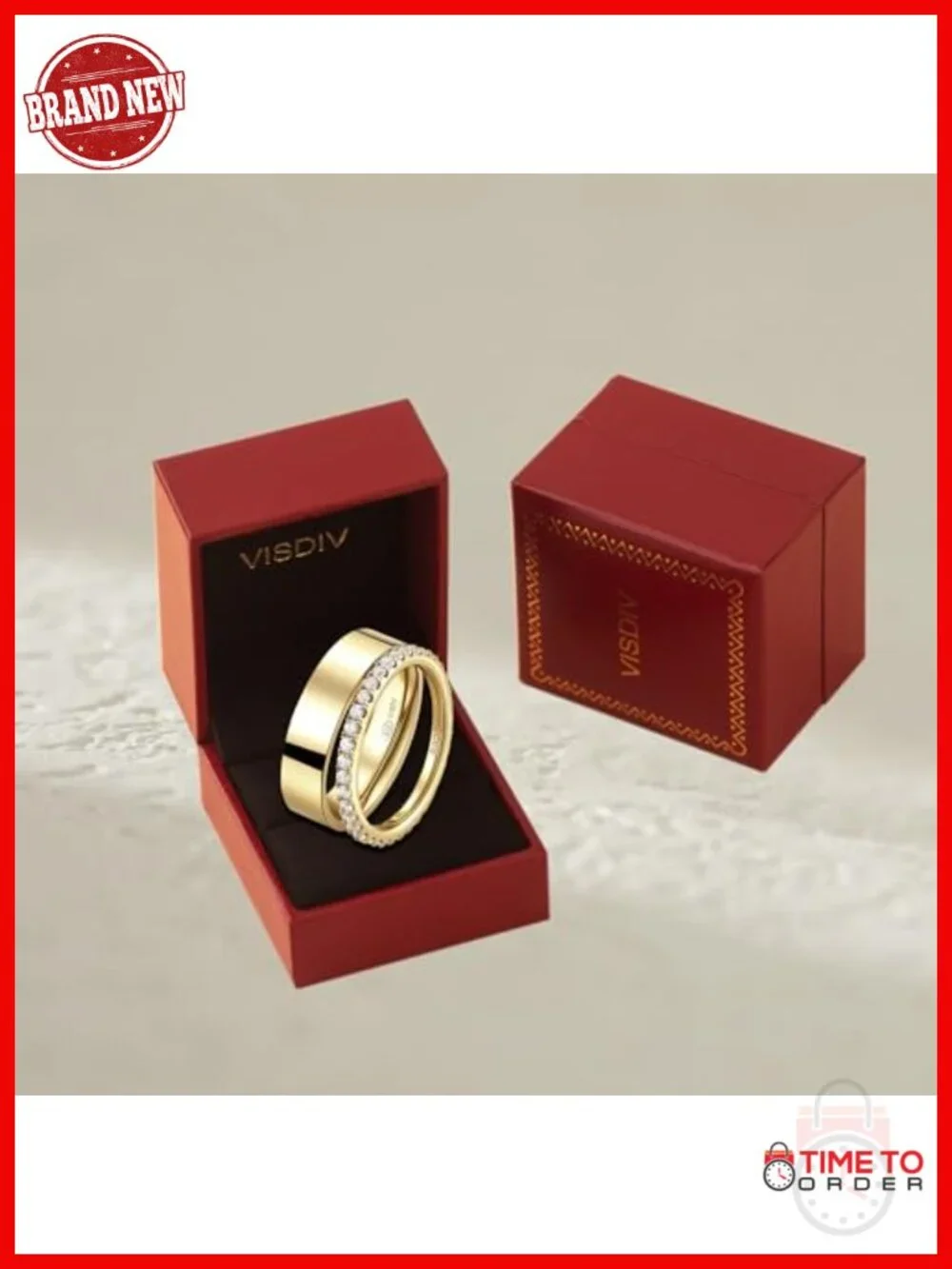 2mm Sterling Silver CZ Eternity Ring & 5mm Gold Plated Band Stackable Wedding